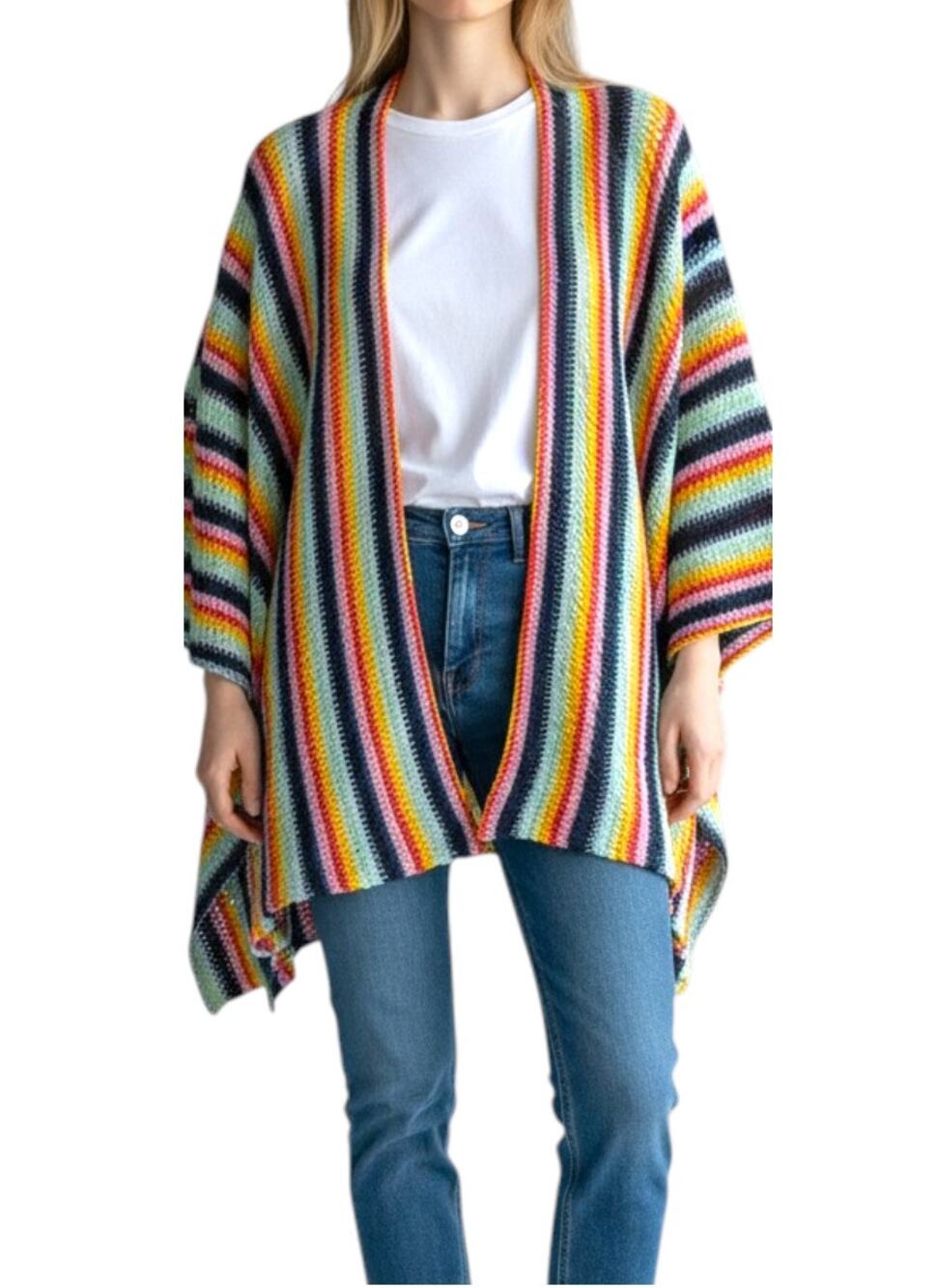Vilagallo Rainbow Crochet Knit Kimono Cardigan Small